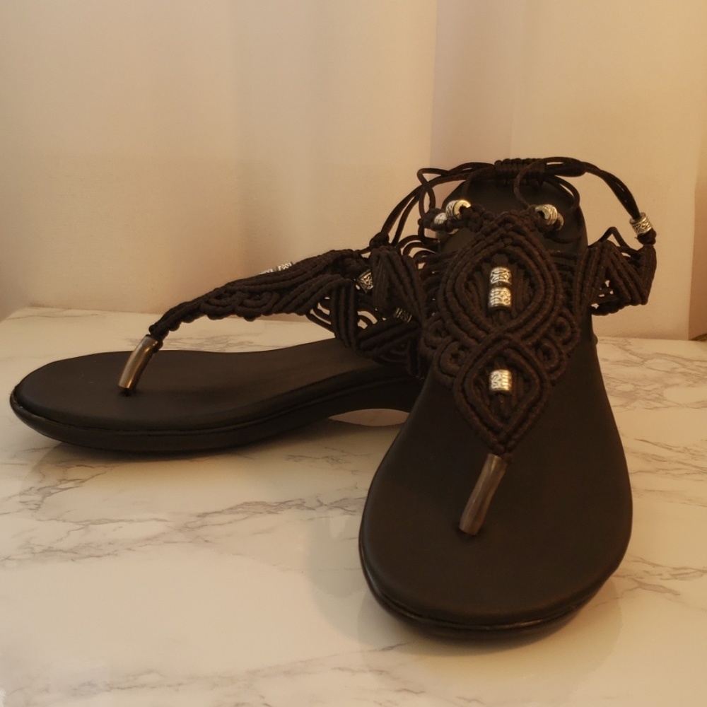 New black macrame sandals